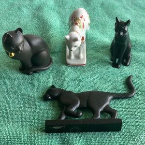 Vintage Franklin Mint Black Cat Figurine lot of 4 porcelain and brass